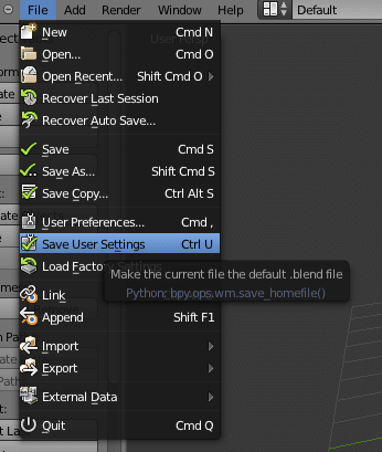 Blender Save User Settings