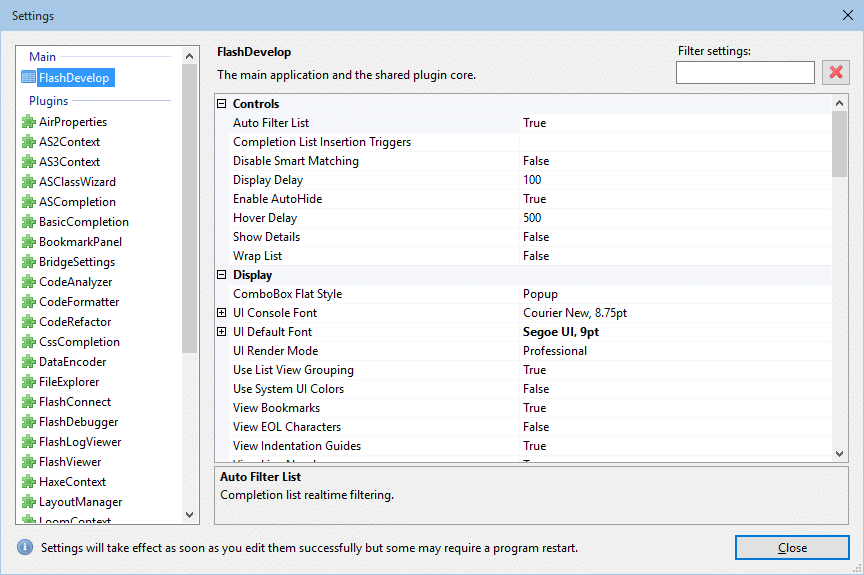 HaxeDevelop program settings