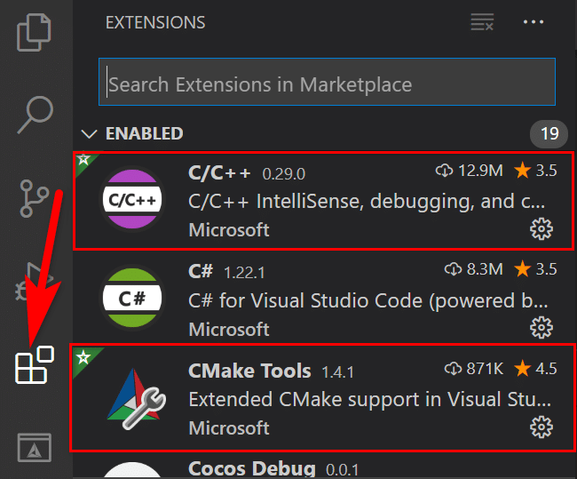 Extensiones de código de Visual Studio para compilación basada en CMake
