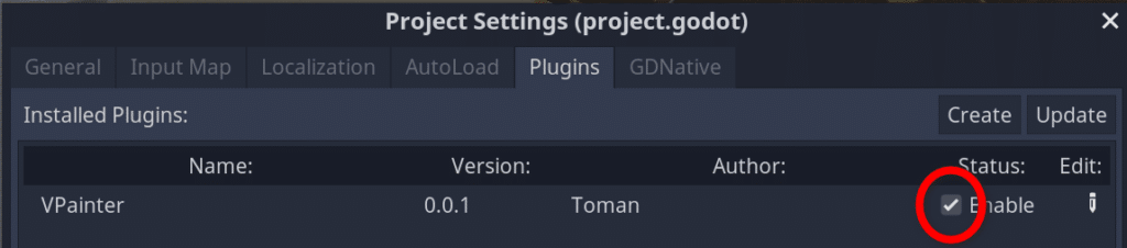 Enabling an Add-on in Godot.
