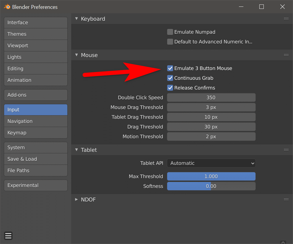 Blender Emulate 3 button mouse