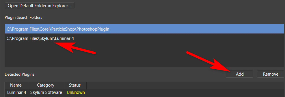 Adding the plugin in Photo