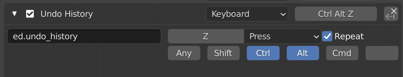 Configuring Undo History from Ctrl Alt Z
