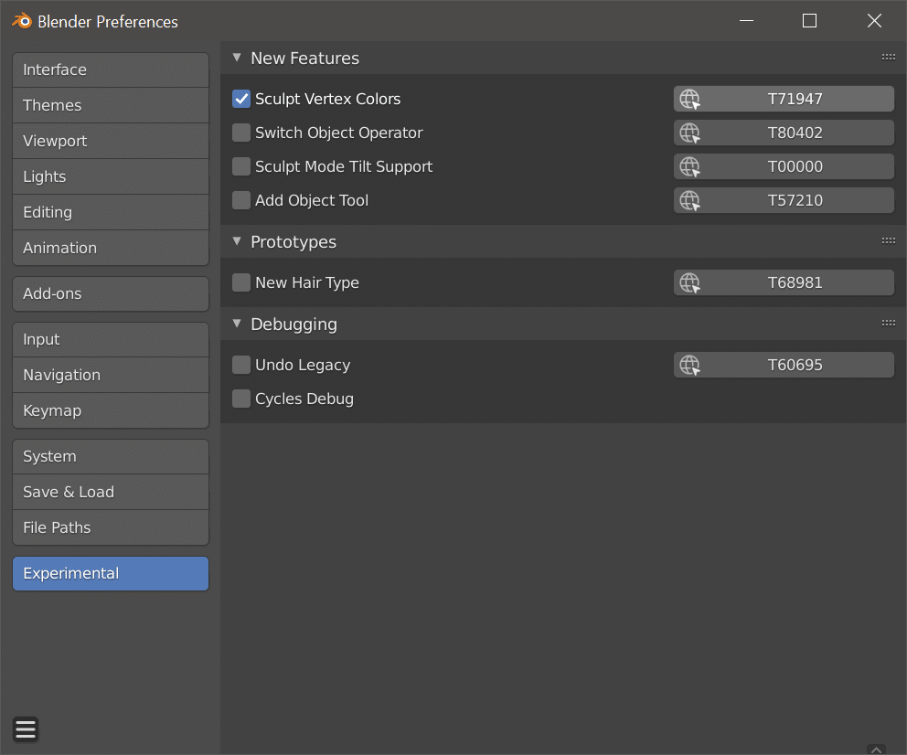 Enabling Experimental features in Blender 2.92
