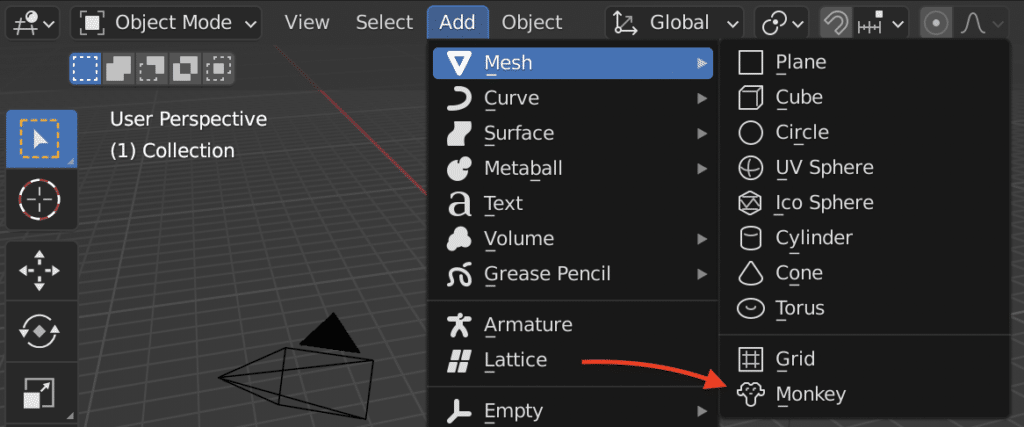 Adding a Monkey in Blender 3 Geometry Node sample