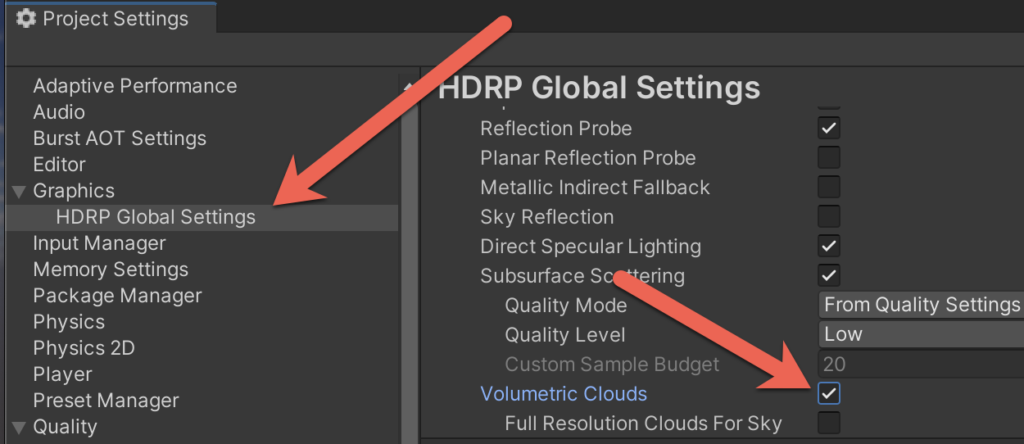 Enabling Volumetric Clouds in HDRP Global Settings