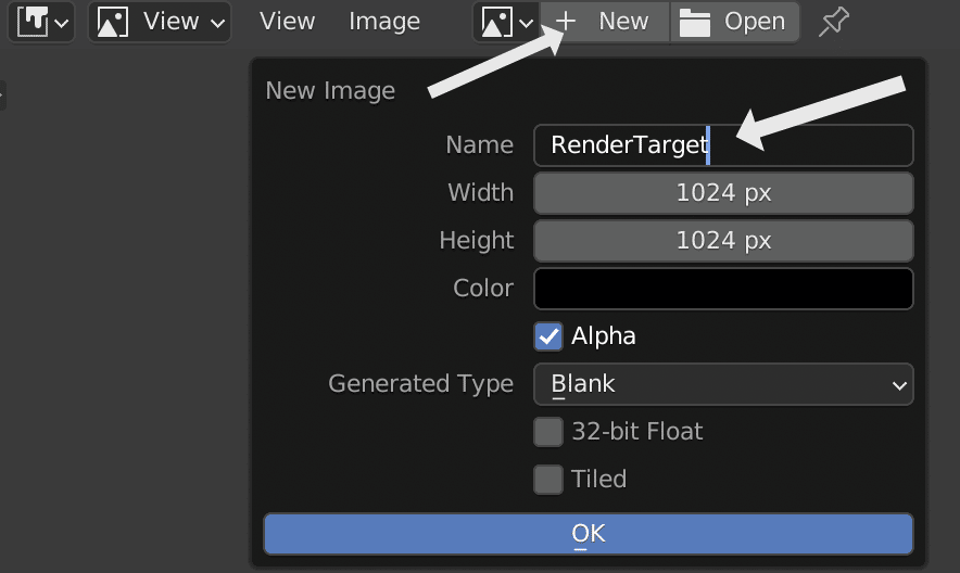 Creating the Render Target texture in Blender 3.2 Image Editor