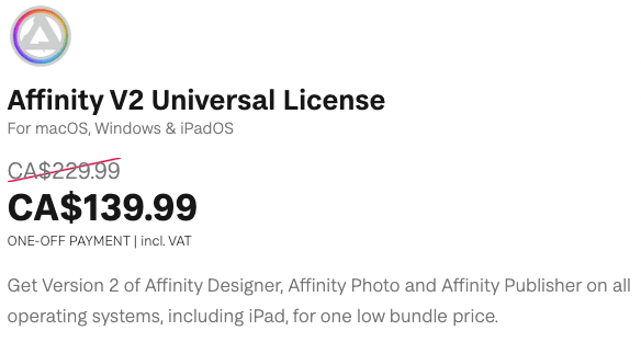 Affinity V2 Universal License pricing