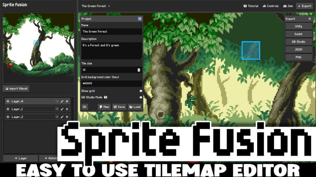 2D Tiled Map Editor Level Editor Sprite FUsion with Godot and Unity game engine support
