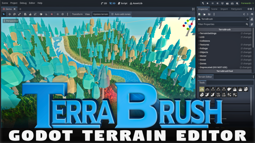 TerraBrush is a free and open source C# powered Terrain system for the godot game engine