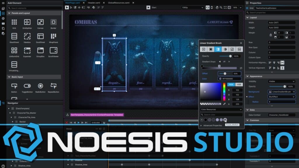 Noesis, the creators of Noesis GUI have just launched a completely new Figma like application for Game UI design, Noesis Studio
