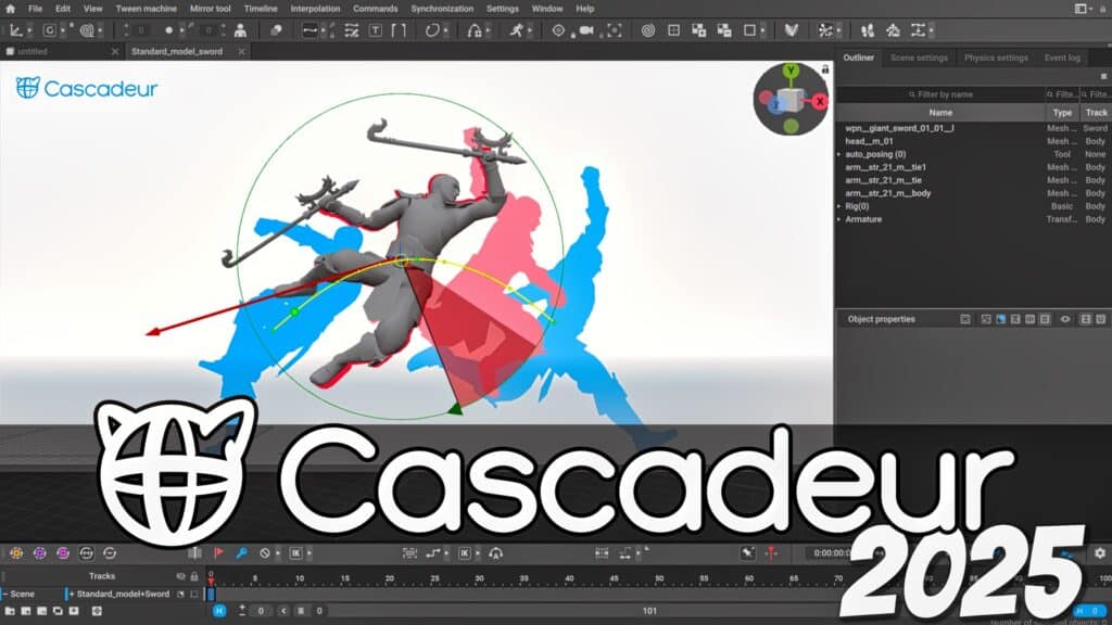 The AI assisted machine learning powered animation tool Cascadeur just released Cascadeur 2025.1 with new inbetweening/tweening support.