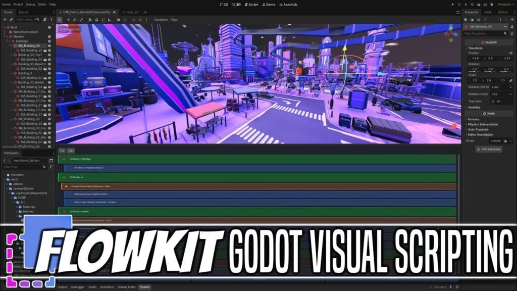 FlowKit is a brand new open source Visual Programming Language for the Godot game engine inspired by Construct 3, GDevelop and ClickTeam Fusion