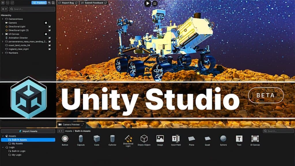 Unity have just released Unity Studio (previously Unity Lite) a new lightweight version of Unity with a NoCode programming language.