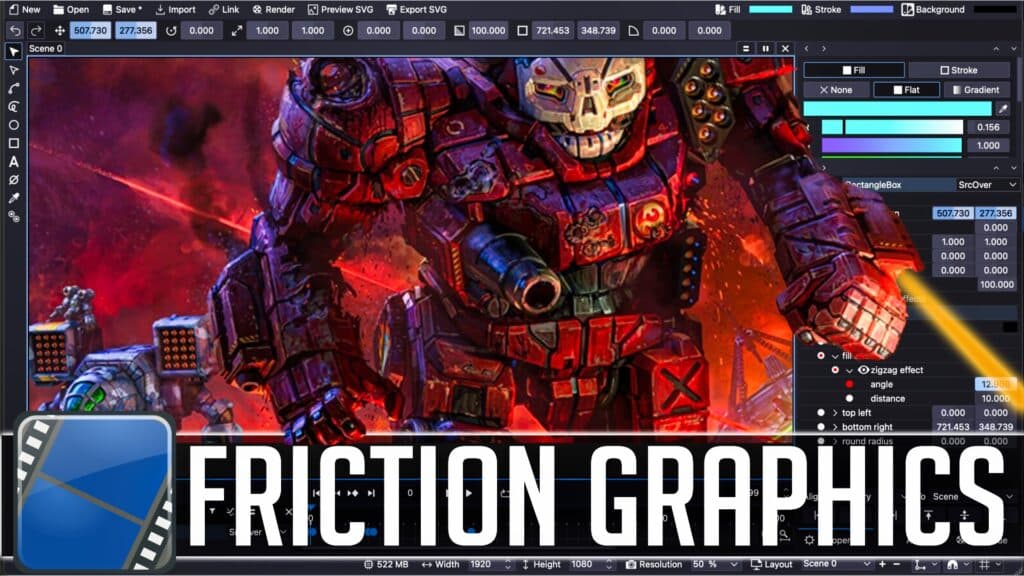 Friction is a powerful free and open source 2D motion graphics application, forked from ENVE that competes with Adobe After Effects/Animate