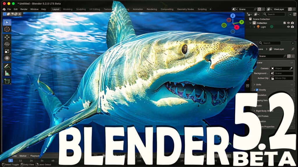 Blender 5.2 Beta is here and it's jam packed with new features like Dynamic cloth/hair, new grease pencil fill, built in loop tools and more
